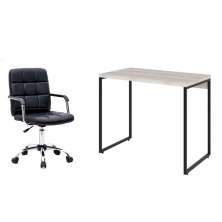 Conjunto de Mesa Studio Bege com Cadeira de Escritório Secretária Giratória Fitz Preta