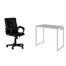 Conjunto de Mesa Studio Branca com Cadeira de Escritório Diretor Giratória Charles Preta