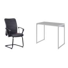 Conjunto de Mesa Studio Branca com Cadeira de Escritório Interlocutor Fixa Oslo Preta