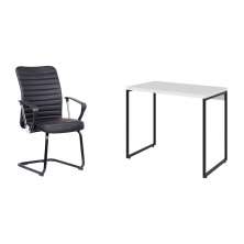 Conjunto de Mesa Studio Branca e Preta com Cadeira de Escritório Interlocutor Fixa Oslo Preta