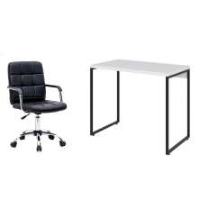 Conjunto de Mesa Studio Branca e Preta com Cadeira de Escritório Secretária Giratória Fitz Preta