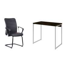 Conjunto de Mesa Studio Carvalho Dark e Branca com Cadeira de Escritório Interlocutor Fixa Oslo Preta