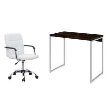 Conjunto de Mesa Studio Carvalho Dark e Branca com Cadeira de Escritório Secretária Giratória Fitz Branca