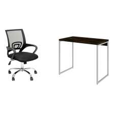 Conjunto de Mesa Studio Carvalho Dark e Branca com Cadeira de Escritório Secretária Giratória New Java Preta