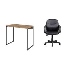 Conjunto de Mesa Studio Carvalho com Cadeira de Escritório Secretária Giratória Clean Preta