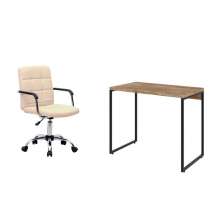 Conjunto de Mesa Studio Carvalho com Cadeira de Escritório Secretária Giratória Fitz Bege