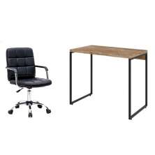 Conjunto de Mesa Studio Carvalho com Cadeira de Escritório Secretária Giratória Fitz Preta