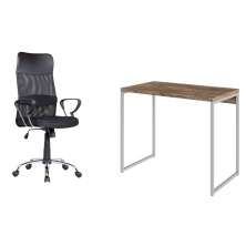 Conjunto de Mesa Studio Carvalho e Branca com Cadeira de Escritório Diretor Giratória Vancouver Preta