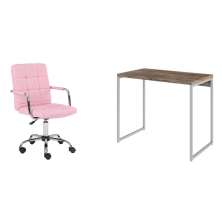 Conjunto de Mesa Studio Carvalho e Branca com Cadeira de Escritório Secretária Giratória Fitz Rosa