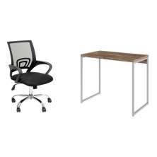 Conjunto de Mesa Studio Carvalho e Branca com Cadeira de Escritório Secretária Giratória New Java Preta