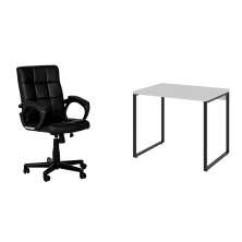 Conjunto de Mesa Studio Kuadra Branca com Cadeira de Escritório Diretor Giratória Charles Preta