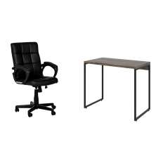 Conjunto de Mesa Studio Marrom Escuro com Cadeira de Escritório Diretor Giratória Charles Preta
