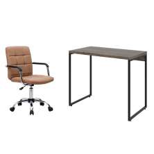 Conjunto de Mesa Studio Marrom Escuro com Cadeira de Escritório Secretária Giratória Fitz Marrom