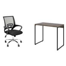 Conjunto de Mesa Studio Marrom Escuro com Cadeira de Escritório Secretária Giratória New Java Preta