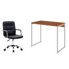 Conjunto de Mesa Studio Mel e Branca com Cadeira de Escritório Secretária Giratória Fitz Preta