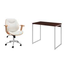 Conjunto de Mesa Studio Nogal e Branca com Cadeira de Escritório Diretor Giratória Antonella Branca