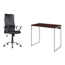 Conjunto de Mesa Studio Nogal e Branca com Cadeira de Escritório Diretor Giratória Vancouver Preta