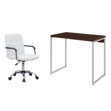 Conjunto de Mesa Studio Nogal e Branca com Cadeira de Escritório Secretária Giratória Fitz Branca