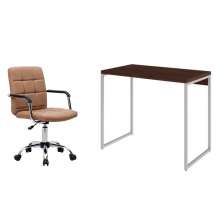 Conjunto de Mesa Studio Nogal e Branca com Cadeira de Escritório Secretária Giratória Fitz Marrom