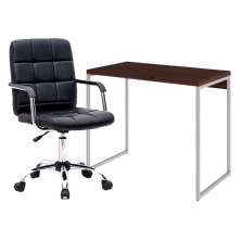 Conjunto de Mesa Studio Nogal e Branca com Cadeira de Escritório Secretária Giratória Fitz Preta