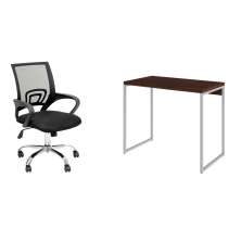 Conjunto de Mesa Studio Nogal e Branca com Cadeira de Escritório Secretária Giratória New Java Preta