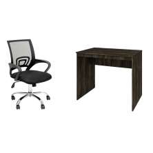 Conjunto de Mesa Studio Office Carvalho Dark com Cadeira de Escritório Secretária Giratória New Java Preta
