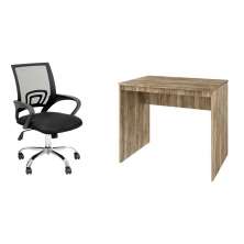 Conjunto de Mesa Studio Office Carvalho com Cadeira de Escritório Secretária Giratória New Java Preta