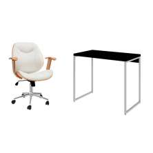 Conjunto de Mesa Studio Preta e Branca com Cadeira de Escritório Diretor Giratória Antonella Branca