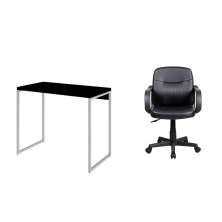 Conjunto de Mesa Studio Preta e Branca com Cadeira de Escritório Secretária Giratória Clean Preta
