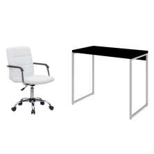 Conjunto de Mesa Studio Preta e Branca com Cadeira de Escritório Secretária Giratória Fitz Branca