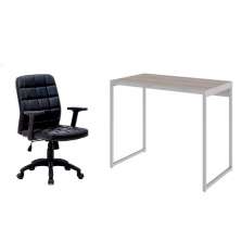 Conjunto de Mesa Studio Snow e Branca com Cadeira de Escritório Diretor Giratória Fitz com Braços Ajustáveis Preta