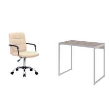 Conjunto de Mesa Studio Snow e Branca com Cadeira de Escritório Secretária Giratória Fitz Bege