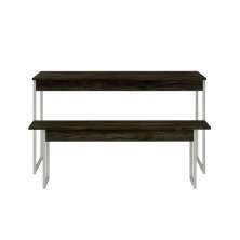 Conjunto de Mesa de Jantar Retangular com 1 Banco Studio Carvalho Dark e Branco