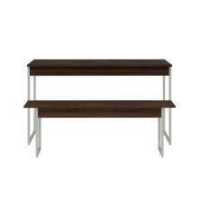 Conjunto de Mesa de Jantar Retangular com 1 Banco Studio Nogal e Branco