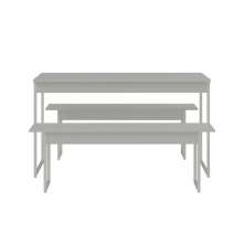 Conjunto de Mesa de Jantar Retangular com 2 Bancos Studio Branco