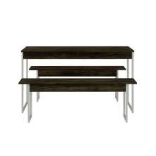 Conjunto de Mesa de Jantar Retangular com 2 Bancos Studio Carvalho Dark e Branco