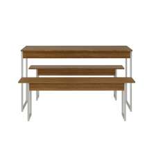 Conjunto de Mesa de Jantar Retangular com 2 Bancos Studio Mel e Branco