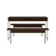 Conjunto de Mesa de Jantar Retangular com 2 Bancos Studio Nogal e Branco