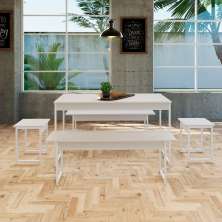 Conjunto de Mesa de Jantar Retangular com 4 Bancos Studio Branco