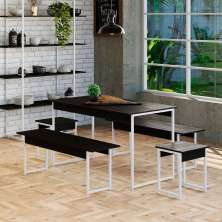 Conjunto de Mesa de Jantar Retangular com 4 Bancos Studio Preto e Branco