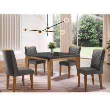 Conjunto de Mesa de Jantar Retangular com Tampo de Vidro e 6 Cadeiras Turquesa Veludo Grafite e Imbuia