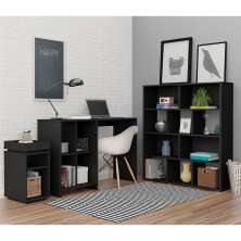 Conjunto de Mesa para Notebook Moon, Estante Grid e Mesa Lateral Olívia Preto