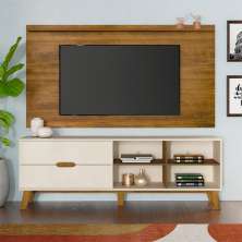 Conjunto de Rack Verona 2 GV com Painel para TV até 42 polegadas Slim Off White e Pinho