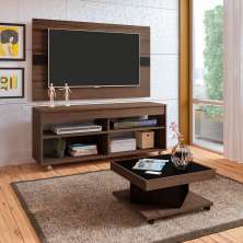 Conjunto de Rack com Painel para TV até 47 Polegadas Cross e Mesa de Centro Saara Amêndoa e Preto