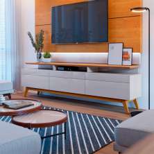 Conjunto de Rack com Painel para TV até 60 polegadas Classic Nature e Off White 218 cm