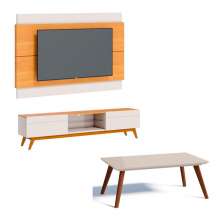 Conjunto de Rack com Painel para TV até 60 polegadas e Mesa de Centro Classic II Nature e Off White 180 cm