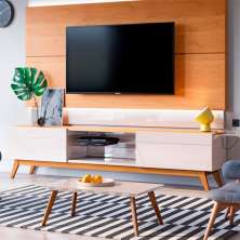 Conjunto de Rack com Painel para TV até 60 polegadas e Mesa de Centro Classic II Nature e Off White 218 cm