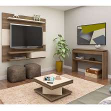 Conjunto de Sala de Estar Monza com Painel para TV até 50 polegadas, Mesa de Centro e Aparador Pinho e Off White