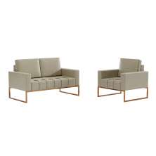 Conjunto de Sofá 2 Lugares com 1 Poltrona Atena Revestimento Sintético Bege