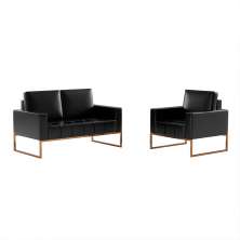 Conjunto de Sofá 2 Lugares com 1 Poltrona Atena Revestimento Sintético Preto